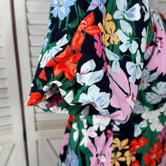 Old Navy Floral Puff Sleeve Flared Hem V Neck Top Shirt Blue Multi Small - Picture 7 of 13